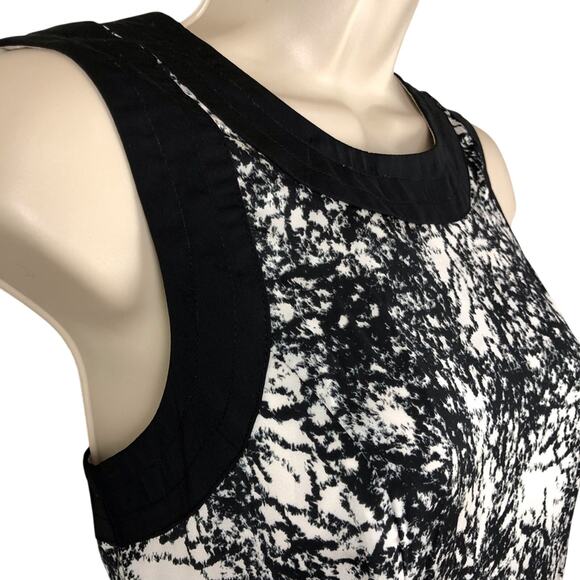Kensie Black White graphic Print Sleeveless Fit & fFare Dress Black Accent Trim - Picture 4 of 16